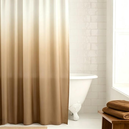 Felisa Ombre Khaki and White Shower Curtain Liner,Waterproof Fabric Shower Curtain with 3 Weighted Magnets, Odorless Cloth Lightweight Bathroom Curtain,Sturdy Rustproof Grommets,72 x 72