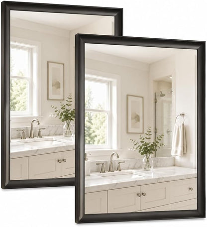 2 Pack Black Bathroom Mirrors for Over Sink 22x30 Inch | Rectangle Wall Vanity Mirror for Bedroom, Entryway, Living Room Decor, Aluminum Alloy Framed, Anti-Rust