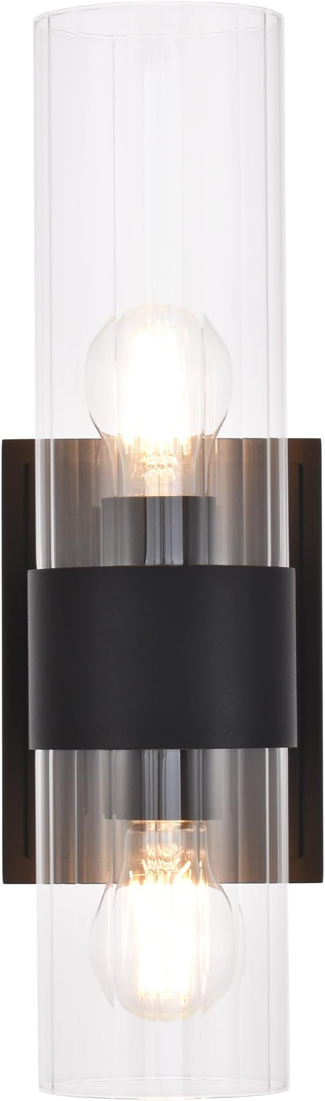 Textured Black Modern Bathroom Sconces Wall Lighting with Clear Ribbed Glass, Brushed Nickel 2-Light Bathroom Vanity Light Fixtures for Mirror Living Room Hallway Bedroom