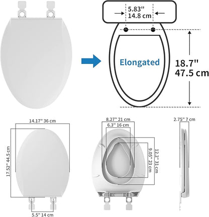 Hibbent Potty Training Toilet Seat, Built-in Magnetic Seat, Lid with Cover, Never Loosen and Slow Close Convertible Toilet Seat for Kids, Adult and Child (White, Elongated)