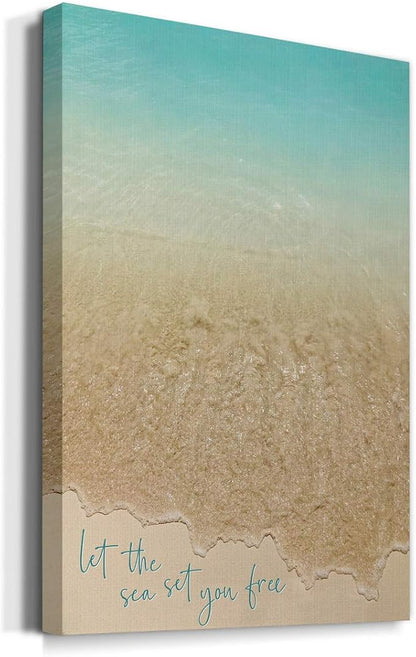 Renditions Gallery Beach Canvas Wall Art Home Decorations Paintings Blue Grey Ocean View Canvas Modern Abstract Wall Hanging Artwork for Bedroom Living Room Office Kitchen - 24"x36" LT02