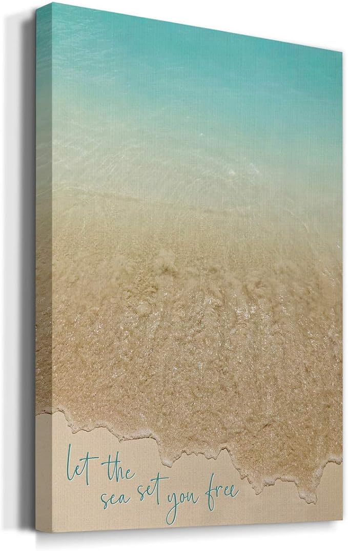 Renditions Gallery Beach Canvas Wall Art Home Decorations Paintings Blue Grey Ocean View Canvas Modern Abstract Wall Hanging Artwork for Bedroom Living Room Office Kitchen - 18"x27" LT02