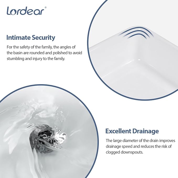 Lordear White Bathroom Sink 24"x16" Rectangle Bathroom Vessel Sink Modern Above Counter White Farmhouse 24 Inch Bathroom Sink Porcelain Ceramic Vanity Sink Art Basin