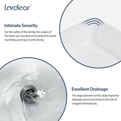 Lordear White Bathroom Sink 24"x16" Rectangle Bathroom Vessel Sink Modern Above Counter White Farmhouse 24 Inch Bathroom Sink Porcelain Ceramic Vanity Sink Art Basin