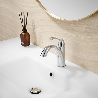 Chrome Bathroom Faucet, Single Handle Bathroom Sink Faucet for 1 Hole with 3 Holes Deck Plate, Lavatory Vanity Faucets, Pop Up Drain and Water Supply Lines Included, TAF206-CP
