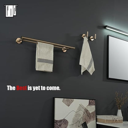 JQK Double Towel Bar Champagne Bronze, 19 Inch 304 Stainless Steel Thicken 0.8mm Towel Rack Bathroom, Towel Holder Wall Mount, Useable Length 16 Inch, TB100L16-CB