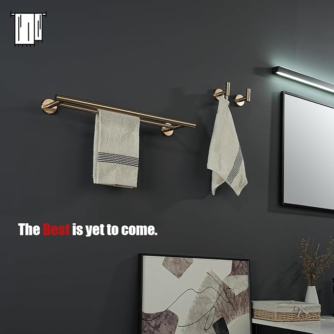 JQK Double Towel Bar Champagne Bronze, 20.5 Inch 304 Stainless Steel Thicken 0.8mm Towel Rack Bathroom, Towel Holder Wall Mount, Useable Length 18 Inch, TB100L18-CB