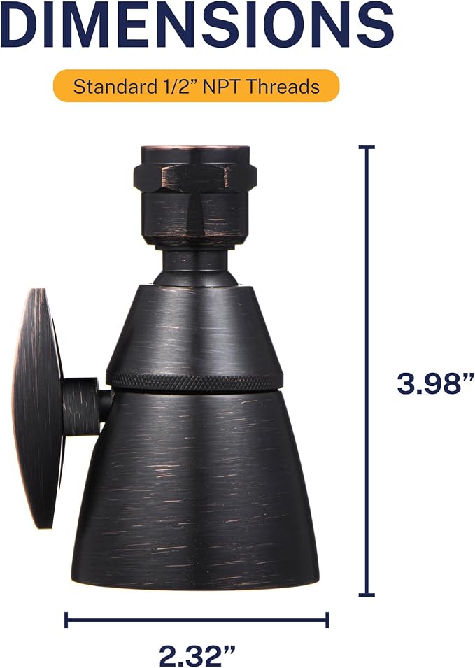 HammerHead Showers® SOLID METAL 2 Inch High Pressure Shower Heads OIL RUBBED BRONZE – California Compliant 1.75 GPM Low Flow Rate High Flow Shower Head with ADJUSTABLE SPRAY PATTERN Fixed Shower Head