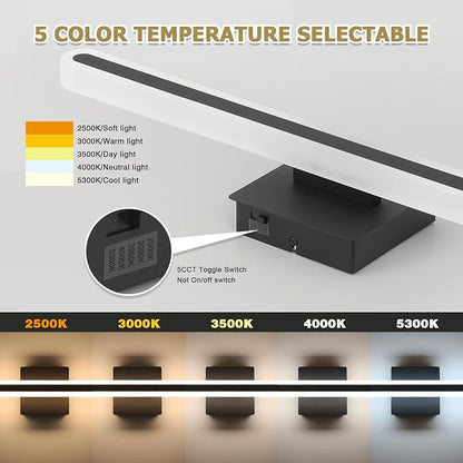 Modern Bathroom Black Vanity Light, 5CCT Dimmable Bathroom Light Bar | LED Vanity Lights Above Mirror 23.6 Inch 20W Makeup Mirror Lights