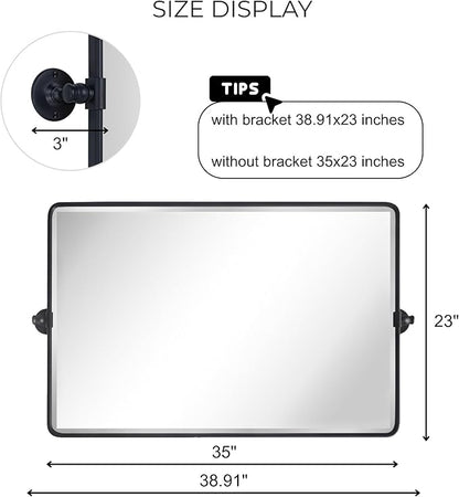 TEHOME Horizontal Pivot Mirror Black Tilt Mirror for Bathroom Beveled Metal Framed Pivoting Rectangle Bathroom Mirror, Overall 38.91x 23 inches (Mirrror 35 x 23 inches)