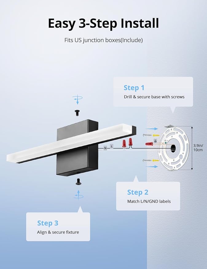 Combuh LED Bathroom Light Fixtures Over Mirror, 16 Inch 9W Black Vanity Light Bar for Bathroom, IP44 Modern Bath Wall Lighting Fixture Indoor Cool White 6000K