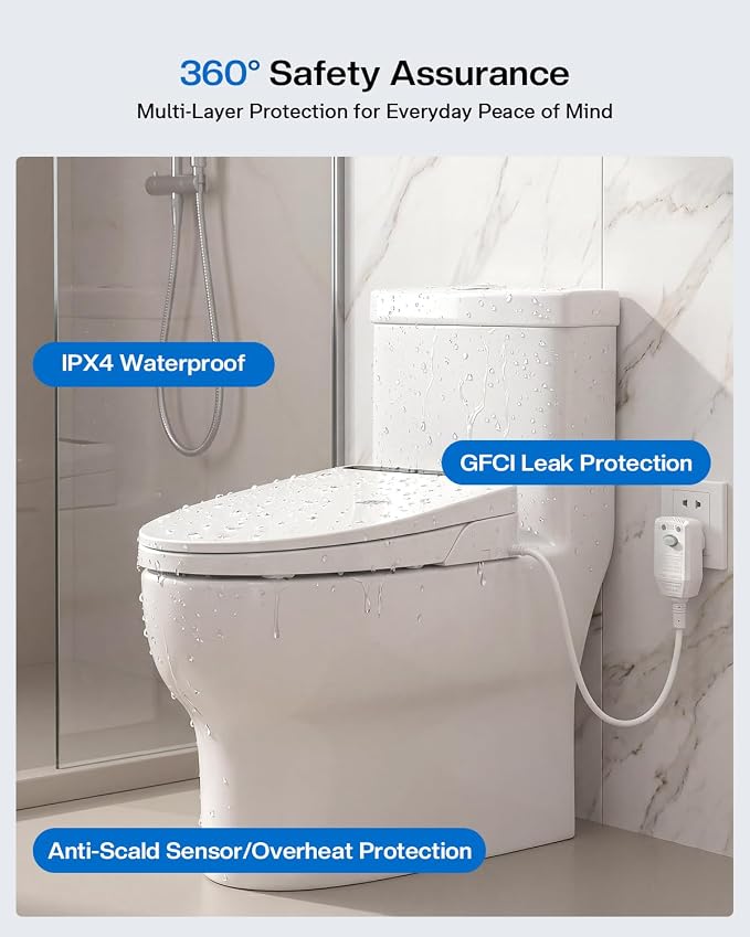 Smart Bidet Toilet Seat Round, KEETO Electric Heated Seat with Instant Warm Water, Warm Air Dryer, Front & Rear Wash, Oscillating Nozzle, Wireless Remote, Night Light, Soft Close Lid