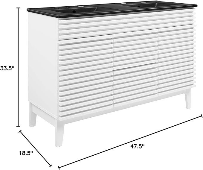 Modway Render 48" Double Bathroom Vanity in White Black
