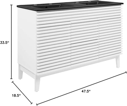 Modway Render 48" Double Bathroom Vanity in White Black