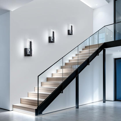Modern LED Acrylic Black Wall Sconce, 6000K Cool White Bathroom Wall Sconces Set of 2, Hardwired Wall Mount Light Fixtures, 8W Indoor Wall Light Fixtures for Living Room Corridor Bedside