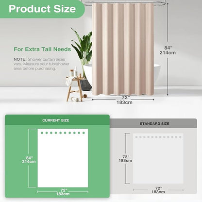 Extra Long Waffle Shower Curtain 256 GSM Fabric 72"x84" Blush Pink | 84 Inch Long, Thick Cloth, Weighted Hem, Water Repellent, Tall Hotel Luxury Polyester Shower Curtains for Bathroom 12 Hooks