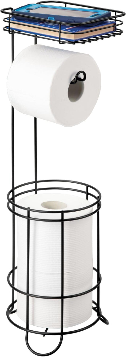 iDesign Weston Toilet Paper Holder Stand with Shelf, Matte Black