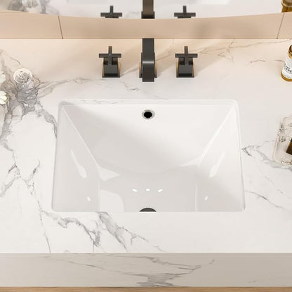 18.5x14 Inch White Ceramic Undemrount Bathroom Sink | undemrount rectangle Under Counter Lavatory Vanity Sinks Basin for Bathroom