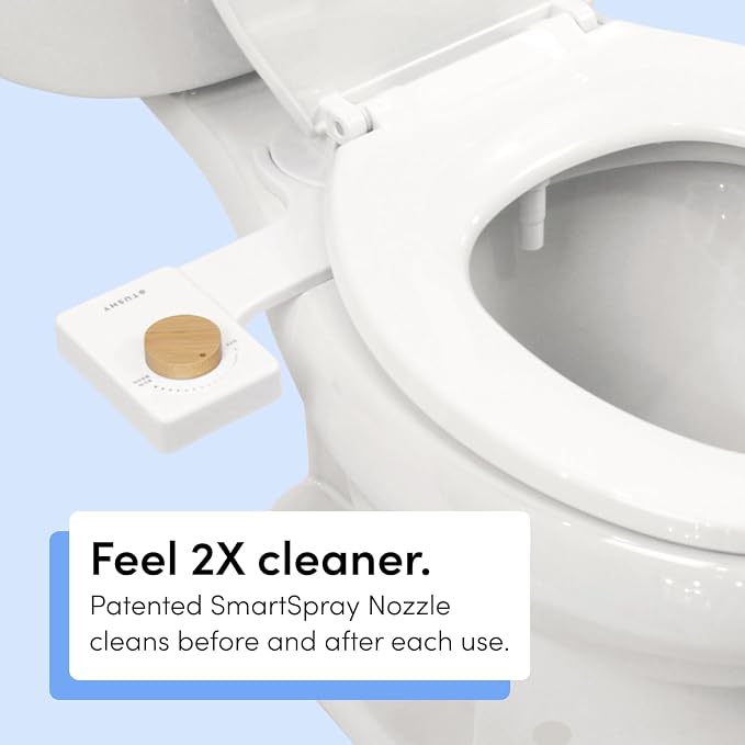 TUSHY Fresh Ultra-Slim Starter Bidet Attachment, Brushed Brass | Non-Electric, Cool Water Rear Wash, Adjustable Pressure, Self-Cleaning, Fits Elongated and Round Toilets, 10 Minute Install