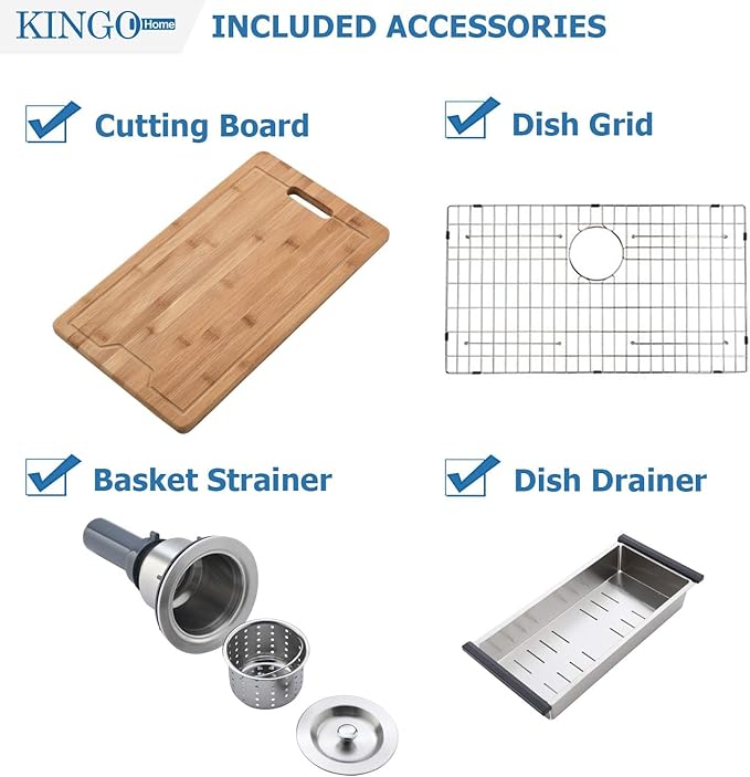 KINGO HOME 33 Inch 18 Gauge Handmade Stainless Steel Single Bowl Farmhouse Sink, Modern Farm Sink 33 Inch Apron Farmer Sinks for Kitchen Rustic With Accessories