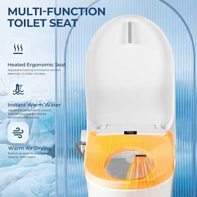 Bidet Toilet Seat Elongated, Electric Heated Seat with Instant Warm Water, Remote & Side Knob Control, Self-Clean Nozzle, Soft Close Lid, Night Light, Warm Air Dryer