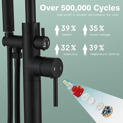 Freestanding Bathtub Faucet - Free Standing Tub Faucet with Swivel Gooseneck Spout and Cylinder Handheld for Bathroom Bathtubs, Matte Black
