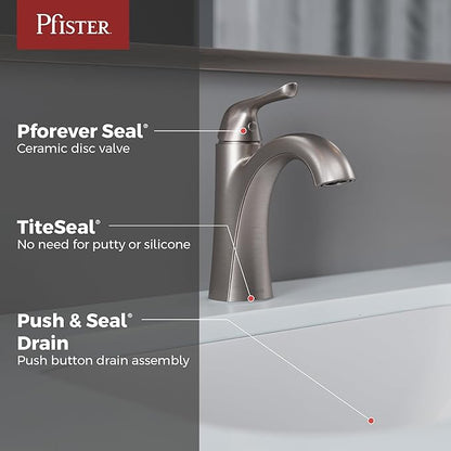 Pfister Willa Bathroom Sink Faucet, Single Control, 1-Handle, Single Hole, NSF Certified, Spot Defense Brushed Nickel Finish, LF042MALGS