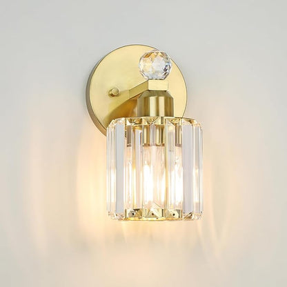 1-Light Gold Bathroom Light Fixtures,Modern Bathroom Vanity Lights Fixture with Clear Crystal Glass Shade,Gold Bath Wall Mount Lights, Light Fixtures for Bedroom Living Room