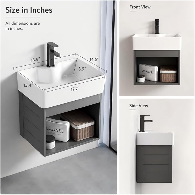 15-inch wall-Mounted Compact Bathroom Vanity, Open-Style mini Bathroom Vanity, Designed specifically for Compact bathrooms