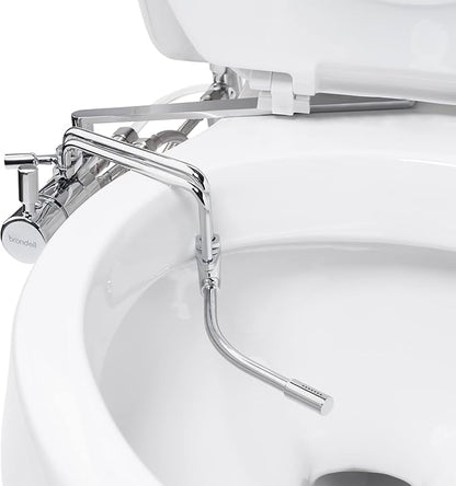 Brondell SMB-25 Side Mounted Manual Bidet Attachment for Toilet Seats with Adjustable Sprayer and Water Pressure, Thin Profile, Chrome (Dual Temperature), X-Large