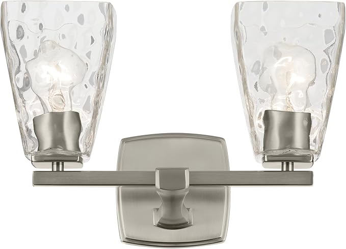 Kichler Marant 14.25" 2-Light Vanity Light with Clear Water Glass in Brushed Nickel, for Bathroom, Powder Room, Over a Mirror, (14.25" H x 9.5" H), 55215NIWTR