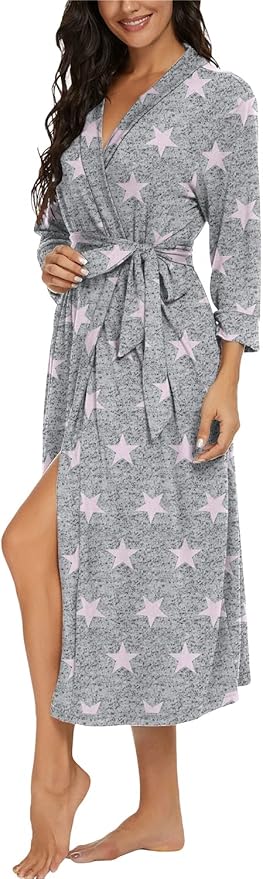 VINTATRE Women Kimono Robes Long Knit Bathrobe Lightweight Soft Knit Sleepwear V-neck Casual Ladies Loungewear