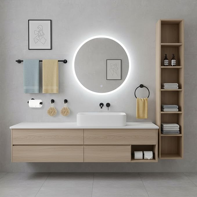 Matte Black 24in Stainless Steel Bathroom Hardware Set | Towel Bar Set , Bathroom Accessories Set Wall Mounted, Towel Racks for Bathroom, Towel Ring, Towel Hooks, Toilet Paper Holder