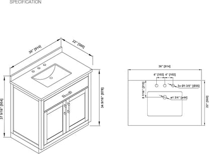 OVE Decors Bailey 36 in. Single Sink Freestanding Matte Black Wood Bathroom Vanity with White Quartz Top and Matching Backsplash