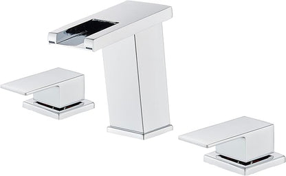 LED Bathroom Faucet 3 Hole, Chrome Waterfall Bathroom Faucets, 8 Inch Widespread Modern Bathroom Sink Faucet & Parts, Wide Spread Touch On Three Hole 2 Handle 3 Piece Bathroom Vanity Faucet