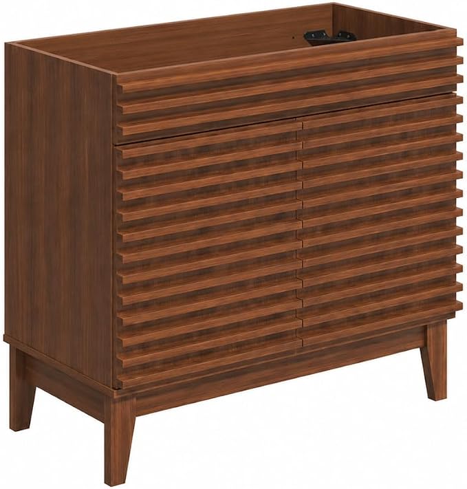36 Inch Bathroom Vanity Base Cabinet, Walnut Freestanding Bathroom Storage Cabinet Base Only, Modern Wood Grain Vanity Cabinet with Solid Wood Legs and Soft Close Doors, Sink Not Included