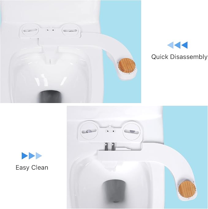 Bidet Toilet Seat Attachment - Self Cleaning Water Sprayer +Adjustable Pressure Nozzle, Easy Install (Cold Water Classic, White/Bamboo)