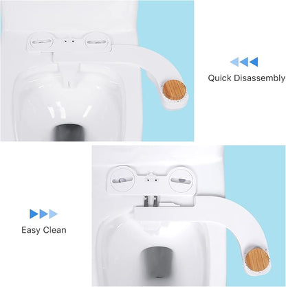 Bidet Toilet Seat Attachment - Self Cleaning Water Sprayer +Adjustable Pressure Nozzle, Easy Install (Cold Water Classic, White/Bamboo)