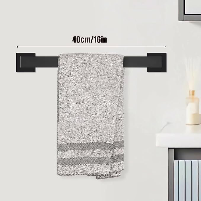 Dorudon Atrox 5-Piece Bathroom Hardware Set - Black Towel Bar Set with 2 Towel Hooks, Stainless Steel Wall Mounted Bathroom Towel Rack - Square, 16-Inch