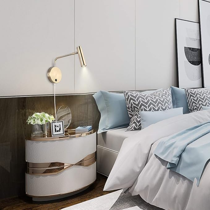 Joossnwell Wall Lamps That Plug in, Bronze Metal Industrial Wall Spotlight with Switch on Off for Home Bedside Lighting Fixtures Warm White 3000K 1 Pack