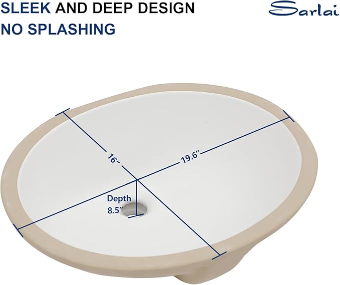 Sarlai Undermount Bathroom Sink - 19 x16 inch Oval Vessel Sink Under counter Lavatory Sink White Ceramic Vanity Sink with Overflow, Modern Art Basin, Interior Size 17-2/5" x 14-1/9"