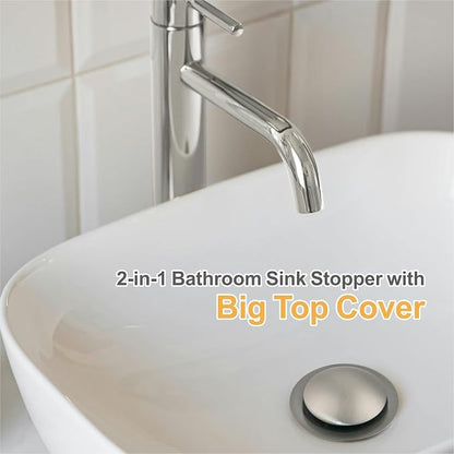 WELLUP Bathroom Sink Stopper,Sink Drain Stopper Pop Up Strainer Brushed | 2 Pack Brushed Sink Stopper Replacement,Bathroom Sink Drain Stopper with Hair Catcher,Fit 1 1/8"-1 1/2",Anti-Clogging Design