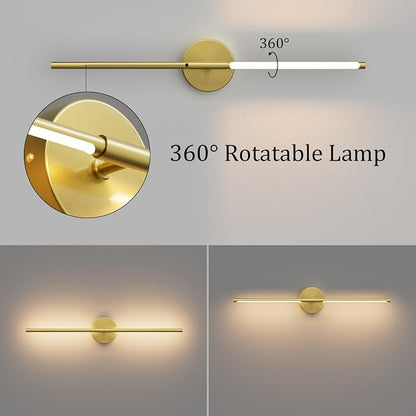 28In Gold Bathroom Vanity Light Fixtures Over Mirror Hardwired ED 360° Rotatable Modern Bathroom Sconces 3000K Warm Light