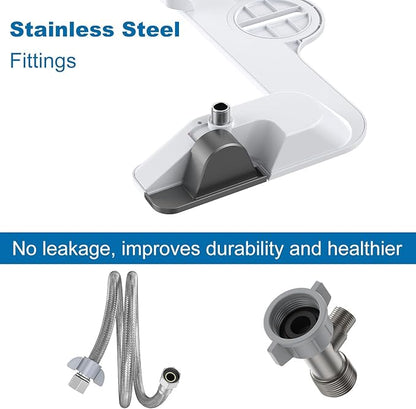Bidet Attachment for Toilet Seat, Dual Nozzle Rear/Feminine Wash, Self Cleaning Sprayer, Non Electric Bidet with Adjustable Cold Water Pressure