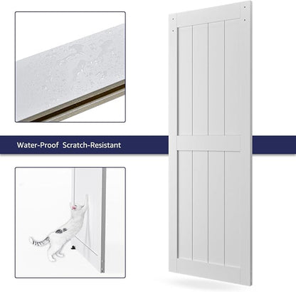 32in x 96in MDF Sliding Barn Door with 6ft Barn Door Hardware Kit & Handle | White Solid Barn Door Slab Covered with Water-Proof PVC Surface, Pre-Drilled Holes Easy Assembly, H-Frame