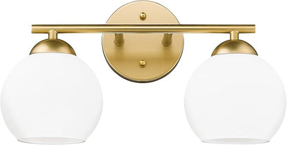 Emak 2-Light Gold Bathroom Light Fixtures, Modern Globe Vanity Lights with Milk Glass Shade for Bathroom, VL114-GD-ML-2