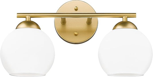 Emak 2-Light Gold Bathroom Light Fixtures, Modern Globe Vanity Lights with Milk Glass Shade for Bathroom, VL114-GD-ML-2