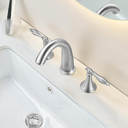 SaniteModar Brushed Color Bathroom Sink Faucet,Brass Bathroom Faucet 3 Hole,Widespread Bathroom Faucet for Sink 3 Hole,2 Handles Design with Water Supply Lines and Pop-up Drain
