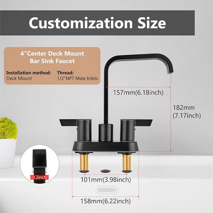 Matte Black Waterfall Bathroom Faucet 4 Inch Centerset,2-Handle | Stainless Steel 3-Hole Deck-Mount Design Includes Supply Lines and Pop-Up Drain for a Complete Vanity Installation