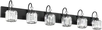 Ralbay Modern 6-Light Black Crystal Vanity Lights for Bathroom - Matte Black Crystal Wall Light Fixtures